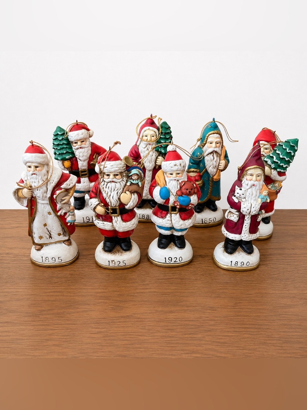 Vintage 1984 Christmas Eve Inc Santa Evolution 8 Ornament Set Korea 1850-1925